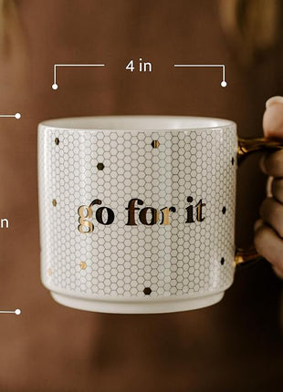 Sweet Water Decor Go For It Tile Coffee Mugs | Novelty Coffee Mugs | 17oz Gold Handle Coffee Cup | Cute Coffee Mug | Motivational Gifts