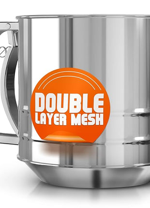 5 Cup Flour Sifter for Baking – Large Capacity Flour Sifter Stainless Steel with Double Mesh, Easy One-Hand Use & Dishwasher Safe – Baking Tools for Sifting Powdered Sugar, Cocoa & Christmas Cookies