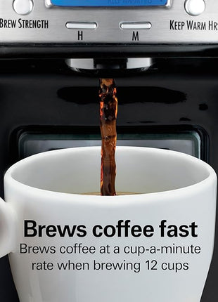 Hamilton Beach One Press Programmable Dispensing Drip Coffee Maker with 12 Cup Internal Brew Pot, Water Reservoir, Black with Chrome (48464)