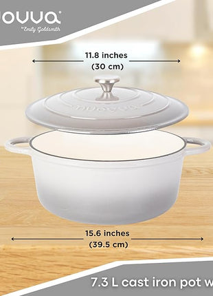 Cast Iron Dutch Oven with Lid – Non-Stick Ovenproof Enamelled Casserole Pot – Sturdy Dutch Oven Cookware – Grey, 7.3-Quart, 30cm – by Nuovva