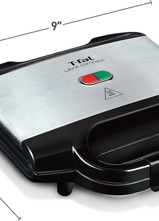 T-fal Compact Sandwich Maker, Stainless Steel, Easy to Clean, Indicator Lights, Cool Touch Handle, Grilled Cheese, Panini, 625 Watts, Black