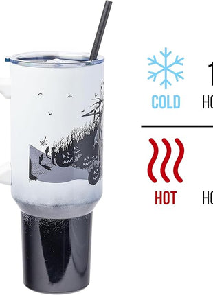 Silver Buffalo Disney Nightmare Before Christmas by Tim Burton Jack Skellington Hill and Moon Stainless Steel Tumbler with Handle and Straw, Fits in Standard Cup Holder, 40 Ounces (Pack of 12)