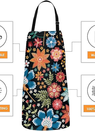 Britimes Apron Home Kitchen Cooking Baking Gardening for Women Men With Pockets Colorful Floral Flower Botanical Summer Vintage 32x28 inch