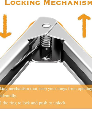 9-Inch & 12-Inch Premium Stainless Steel Food Tongs, Orange Silicone BPA Free Non-Stick BBQ Cooking Grilling Locking Kitchen Tong