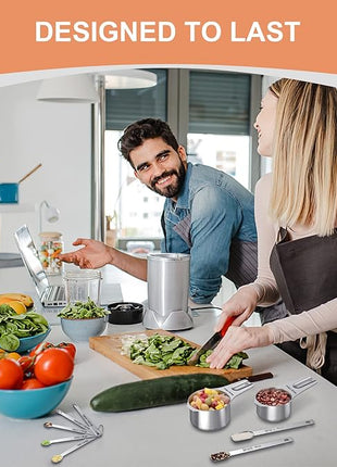 Measuring Cups and Spoons Set of 20, 7 Stainless Steel Nesting Measuring Cups & 7 Spoons, 1 + Leveler & 5 Mini Measuring Spoons for Cooking & Baking