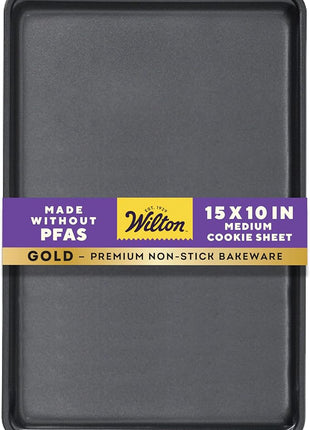 Wilton Gold Premium Non-Stick Warp-Resistant Bakeware, Made without PFAs, Medium Cookie Sheet, 15.25 x 10.25 in, Packaging May Vary