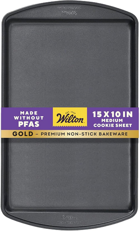 Wilton Gold Premium Non-Stick Warp-Resistant Bakeware, Made without PFAs, Medium Cookie Sheet, 15.25 x 10.25 in, Packaging May Vary