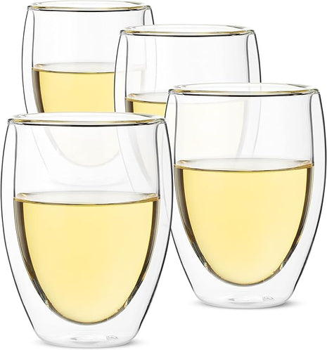 Brew To A Tea - WineGlass, 4 Pack, 12 oz (350 ml), Double Wall Stemless Wine Glass, Christmas Gifts