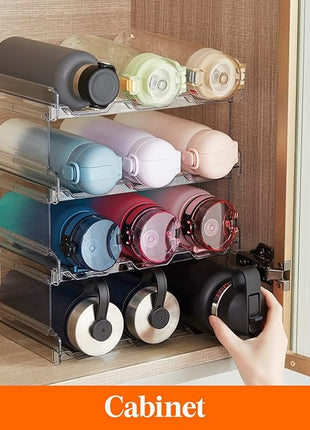 Lifewit Water Bottle Organizer, Stackable Kitchen Pantry Organization and Storage, 12-Bottle Plastic Holder, Countertop 4Pack, Modern Design