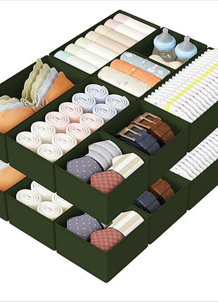 DIMJ Drawer Organizers Clothes, Set of 16 Dresser Organizer Bins, Fabric Closet Organizers and Storage, Shallow Drawer Dividers for Nursery, Clothing, Baby Clothes, Socks, Underwears, Tie (Green)
