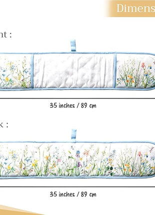 Maison d' Hermine Double Oven Mitts 100% Cotton 7"x35" Double Oven Mitt Heat Resistant BBQ Cooking Gloves with Loop, Baking, Grilling, Home, Kitchen, Handling Hot Pans Spring Summer (Fleurs De Mai)