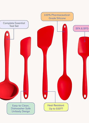 GIR: Get It Right 5 Piece Silicone Ultimate Kitchen Utensils Set - Ladle, Spatula, Flip, Spoon & Spoonula - Non-Toxic Cooking Utensils for Nonstick Cookware, Cooking and Baking - Red
