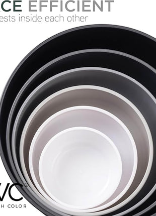 COOK WITH COLOR Prep Bowls with Lids- Wide and Deep Nesting Plastic Small Mixing Bowl Set with Lids, 12 Piece Set - Wide Bowls, Black/White