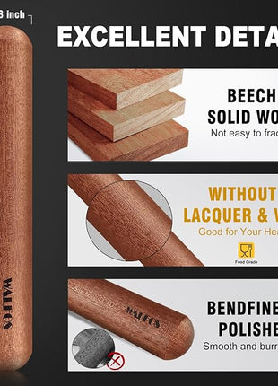 Walfos Mini Rolling Pin Set - Small Natural Wooden Rolling Pins (8inch) With Non-stick Silicone Fiber Baking Mat, Baking Dough Roller for Pizza, Pie, Pasta, Bread, Pastry
