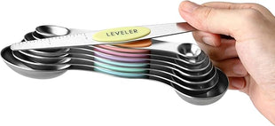 Spring Chef Stainless Steel Magnetic Measuring Spoons Set of 8 with Leveler, Metal Teaspoon & Tablespoon Measuring Spoons for Dry and Liquid Ingredients, Kitchen Gadgets for Baking & Cooking - Pastel