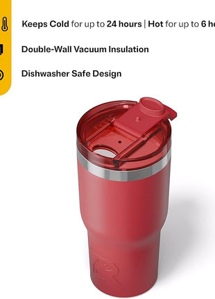 RTIC 20oz Essential Tumbler with Lid, Ceramic Lined, Insulated, Stainless Steel, Metal, Double Wall Vacuum-Insulation, Travel Cup for Iced Coffee, Tea, Hot and Cold Drink, Flag Red