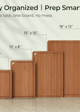 Wood Cutting Board, Carbonized Bamboo Cutting Boards Set With Smooth Surface & Easy Storage For Busy Kitchens, Ideal Charcuterie & Chopping, Durable, Knife-Friendly (4Pcs)