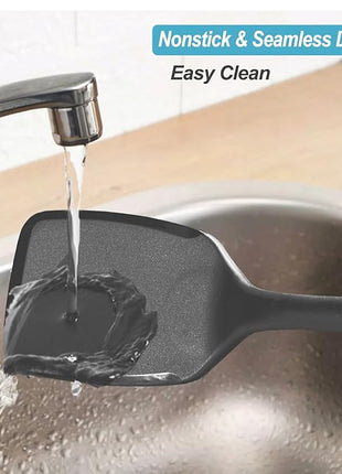 600˚F Heat Resistant Silicone Spatula Set, 13.6" Kitchen Spatula Turners for Non Stick Cookware, Flexible Spatulas with Thin Edges, Seamless Cooking Utensils for Fish, Eggs, Pancakes, BLACK