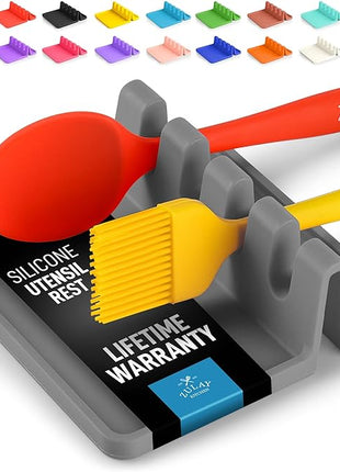 Zulay Kitchen Silicone Utensil Rest with Drip Pad for Multiple Utensils - BPA-Free, Heat-Resistant Spoon Rest & Spoon Holder for Stove Top - Kitchen Utensil Holder for Ladles & Tongs - Gray