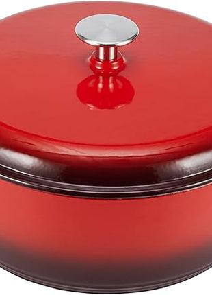 Amazon Basics Cast Iron Dutch Oven Pot with Lid, Enameled, Round, Dual Handles, Heavy-Duty, Large, 7.3-Quart, Red