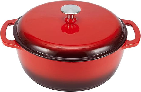 Amazon Basics Cast Iron Dutch Oven Pot with Lid, Enameled, Round, Dual Handles, Heavy-Duty, Small, 4.3-Quart, Red