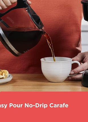 BLACK+DECKER 12-Cup Coffee Maker with Easy On/Off Switch, Easy Pour, Non-Drip Carafe with Removable Filter Basket, Vortex Technology, Black