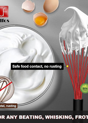 Walfos Whisk,7+9+11in Silicone whisk, BPA free Whisks for Cooking Non Scratch. Heat Resistant(480°F) Wisk. Perfect for Blending, Mixing, Beating etc.Dishwasher Safe.Set of 3 (Colorful)