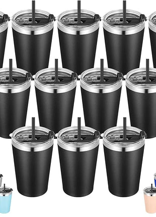 VEGOND 12oz Tumbler Stainless Steel Tumbler bulk Vacuum Insulated Double Wall Travel Tumbler with Lid and Straw Reusable Tumbler, Black 12 Pack