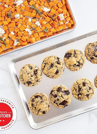 Nordic Ware Naturals Half Sheet Set - USA Made Aluminum Commercial Quality Sheet Pan for Baking or Roasting, Encapsulated Galvanized Steel Rim Prevents Warping, 2pk Half + 1/8 Sheet