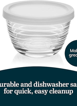 Libbey Small Glass Bowls, Glass Containers with Lids Set of 8 to Keep Leftovers Fresh, Meal Prepping and More, Dishwasher Safe Bowl Set