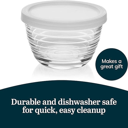 Libbey Small Glass Bowls, Glass Containers with Lids Set of 8 to Keep Leftovers Fresh, Meal Prepping and More, Dishwasher Safe Bowl Set