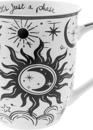 Karma Gifts 14 oz Black and White Boho Mug Celestial - Cute Coffee and Tea Mug - Ceramic Coffee Mugs for Women and Men