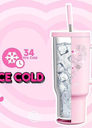 Meoky 40 oz Tumbler with Handle for Couples: Stainless Steel Insulated Tumbler with 24 Waterproof Love Stickers - Girlfriend Boyfriend Wife Husband, Love You