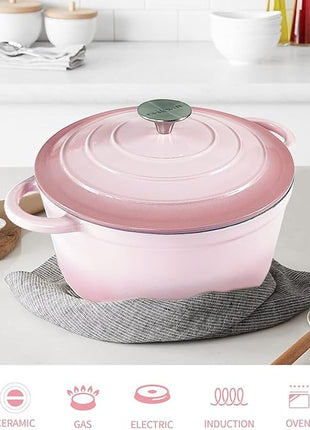Dutch Oven,Cast Iron Dutch Ovens,Dutch Oven Pot with Lid,5 QT Enamel Dutch Pot,Dutch Ovens with Dual Handles,Cast Iron Pot for Braiser,Cooking,Gifts for Family,Pink