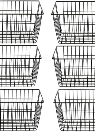 SANNO Wire Storage Baskets Freezer Baskets Farmhouse Organizer Storage Bins Large Organizer Bins for Storage, Office, Bathroom, Pantry Organization Storage Bins Rack with Handles 6 Pack