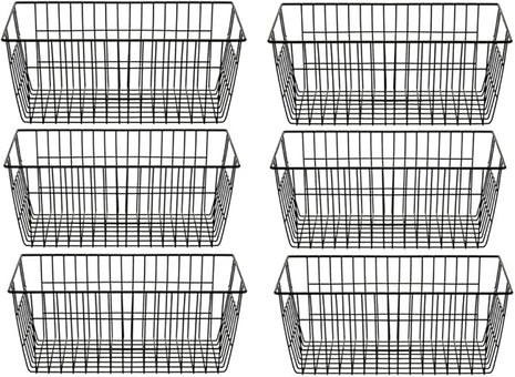 SANNO Wire Storage Baskets Freezer Baskets Farmhouse Organizer Storage Bins Large Organizer Bins for Storage, Office, Bathroom, Pantry Organization Storage Bins Rack with Handles 6 Pack