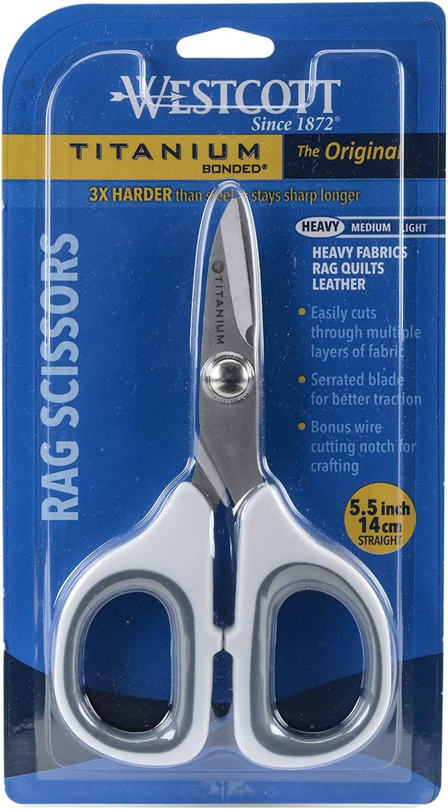 Westcott 5.5" Rag Snips, Crafting, Quilting & Sewing Scissors for Fabric Cutting with Titanium-Bonded Blades