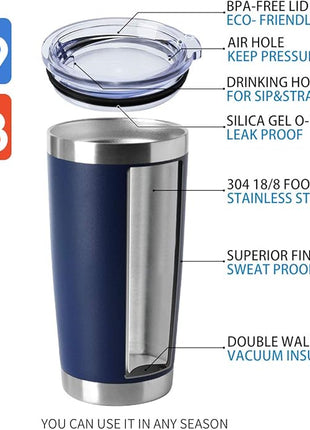 HASLE OUTFITTERS 20oz Stainless Steel Tumblers Bulk, Insulated Travel Cup with Lid, Double Wall Vacuum Coffee Mug for Cold & Hot Drinks 4 Pack, Navy