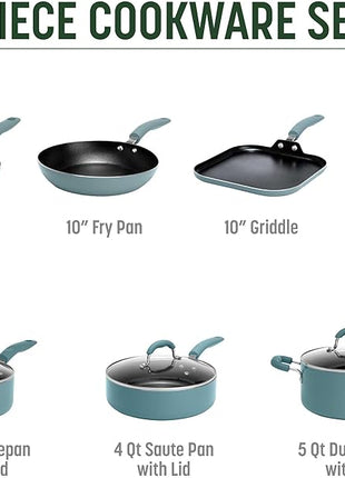 Goodful Ceramic Nonstick Pots and Pans Set, Premium Ceramic Coating Made without PFOA, PTFE or PFAS, Dishwasher Safe, 12-Piece, Turquoise
