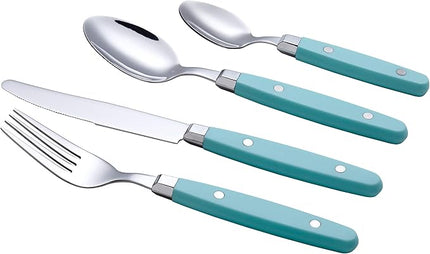 ANNOVA Silverware Set, Retro/Rivet Colorful Stainless Steel Tableware Kitchen Flatware Set Utensils, Includes Dinner Knives, Forks, Spoons & Dessert Spoons (Turquoise, 24 Pieces)