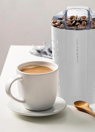 OVENTE Electric Coffee Grinder for Beans, Spices and More, 2.5Oz Compact Grinding Mill, Spice Grinder with Stainless Steel Blade, Pulse Button Operation and Transparent Easy to Open Lid, White CG225W