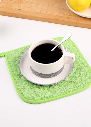 100% Cotton Kitchen Everyday Basic Terry Pot Holder Heat Resistant Coaster Potholder for Cooking and Baking Set of 5 Apple Green