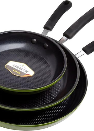 Green Earth Frying Pan 3-Piece Set by Ozeri (8", 10", 12") – 100% PTFE, PFC, APEO, GenX, NMP and NEP-Free German-Made Coating