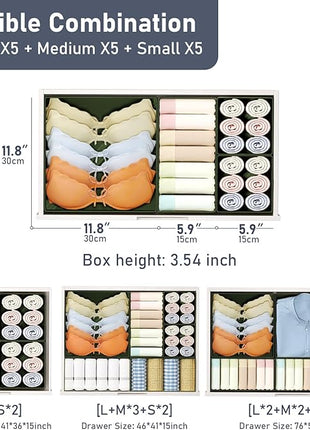 DIMJ Drawer Organizer Clothes, 15 Pack Dresser Organizer, Foldable Closet Organizers and Storage, Fabric Dresser Bins, Drawer Dividers for Nursery, Baby Clothes, Underwears, Sock (Green)