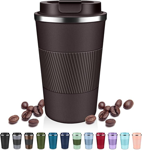 Insulated Coffee Tumblers with Flip Lid 12oz / 17oz, Stainless Steel Travel Coffee Mug Leak Proof, Vacuum Insulated Coffee Mug Reusable Cup, Keeps Cold and Hot for Coffee Tea
