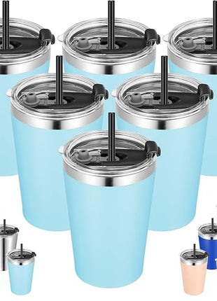 VEGOND 12oz Tumbler Stainless Steel Tumbler bulk Vacuum Insulated Double Wall Travel Tumbler with Lid and Straw Reusable Tumbler, Sky blue 6 Pack