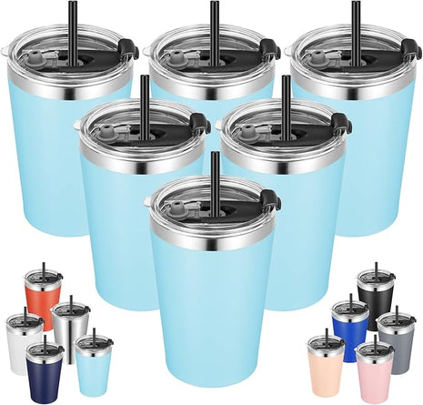 VEGOND 12oz Tumbler Stainless Steel Tumbler bulk Vacuum Insulated Double Wall Travel Tumbler with Lid and Straw Reusable Tumbler, Sky blue 6 Pack