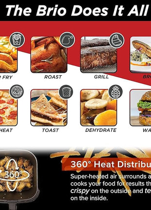 Nuwave Brio 6-Quart Digital Air Fryer Including Non-Stick Baking Pan and Stainless-Steel Cooking Rack (6-Quart + Gourmet Kit), Black