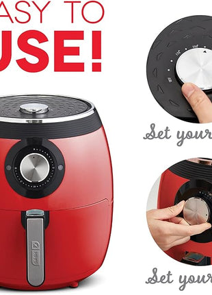 Dash Deluxe Electric Air Fryer + Oven Cooker with Temperature Control, Non-stick Fry Basket, Recipe Guide + Auto Shut off Feature, 1700-Watt, 6 Quart - Red