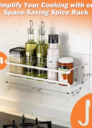 Spice Rack wall mounted 4 Pack, Space-Saving Spice Organizer for Spice Jars and Seasonings,Screw or Adhesive Hanging Spice Rack Organizer for Your Kitchen Cabinet,or Pantry Door,White